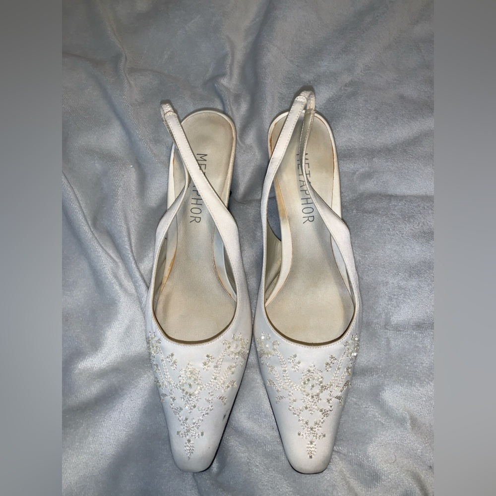 Metaphor White Embellished Slingback Heels
